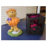 2 PC HALLOWEEN DECOR, CANDLE HOLDER & BEAR