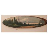 HAND PAINTED WOOD SLICE, WATER/MOUNTAIN SCAPE