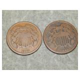 1864 & 1865 US Two Cent coins