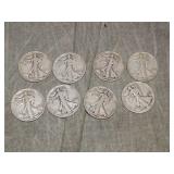 8 Walking Liberty SILVER Half Dollars