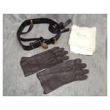 WWII Navy Officers Sword Belt, Flight Gloves & SCa