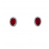 14kt Natural Red Ruby Diamond Halo Stud Earrings