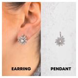 14kt White Gold Floral Diamond Earring Pendant Set