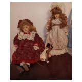 2 porcelain dolls, 18 inches tall and 24 inches