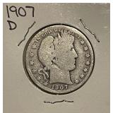 US 1907D Silver Barber 50c