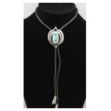 STERLING SILVER & TURQUOISE OVAL BOLO TIE