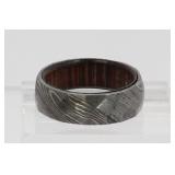 FORGED IRON DAMASCUS RING CHECKERED WOOD LINED