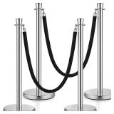 4 Steel Stanchions & 2 Velvet Ropes 5 ft