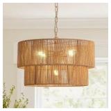 5-Light Rattan Boho Tiered Chandelier  21"