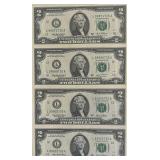 United States $2 bill uncut mint sheet