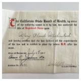 1914 California Board of Health Signed Registered