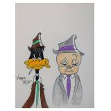 Daffy Duck & Porky Pig sketch signed by Virgil Ros