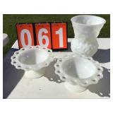 2 milkglass candy pedestal & large milkglass vase