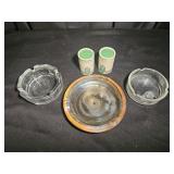 (3) Glass Ashtrays & Matches - (1) Iridescent