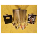 (3) Stainless Steel Flasks & (5) Shot Glasses