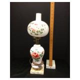 Hand Painted Milk Glass Hurricane Lamp