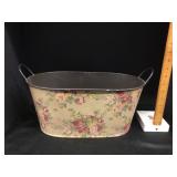 Metal Tub with Fabric Floral Outline