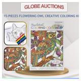 15-PIECES FLOWERING OWL CREATIVE COLORING KIT