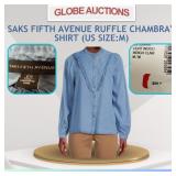 SAKS FIFTH AVENUE RUFFLE CHAMBRAY SHIRT(US SIZE:M)