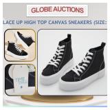 LACE UP HIGH TOP CANVAS SNEAKERS (SIZE:9)