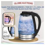 HAMILTON BEACH GLASS ELECTRIC KETTLE, 1500-W 1.7-L