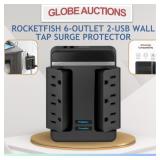 ROCKETFISH 6-OUTLET 2-USB WALL TAP SURGE PROTECTOR