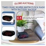 TIMEX DUAL ALARM AM/FM CLOCK RADIO+BATTERY BACKUP