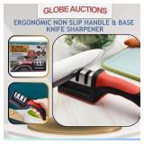 ERGONOMIC KNIFE SHARPENER, NON SLIP HANDLE & BASE