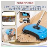 360ï¿½ ROTATE 2-IN-1 CORDLESS SWEEPER W/ SPRAYER