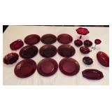 22 pcs Cranberry Red Glass Serving Dishes