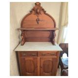 Beautiful Walnut Antique Marble Top Cabinet