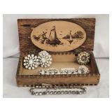 Small Pyrography Jewelry Box with Costume Jewelry