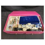 Jewelry box full of costume jewelry and more