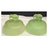 Pair of Green Bowls with Elephant Lids