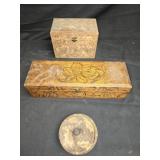 Lot of 3 Handmade Pyrography Wooden Boxes