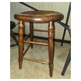 Vintage Wooden Leather Top Stool
