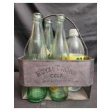 Royal crown metal drink crate with 4 bottles