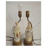 Pair of Vintage Brass and Porcelain Lamps As Is