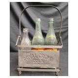 Metal royal crown drink crate with 3 bottles