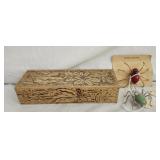 Pyrography Box with 2 Spider Brooches