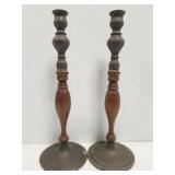 Pair of Metal and Wood Candlestick Holders