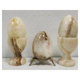 Lot of 3 Vintage Stone Egg Decor with Stands