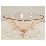 Pink Depression Glass Triple Footed Bowl