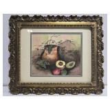 Vintage framed fruit mixed media painting on paper