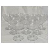 Set of 9 Elegant Etched Stemmed Glasses