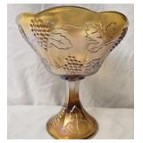 Marigold carnival glass stemmed dish