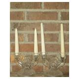 Clear Iris & Herringbone Candlestick Holders