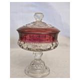 Decorative Crystal Cranberry Glass Dish with Lid