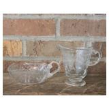 Set of Beautiful Etched Glass Cream & Sugar Dish