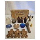 Vintage Cigar Box of Misc Bottles & More Decor